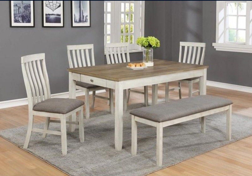 🎗🎗 Nina White Gray Color Rectangular Dining Room Set Table And Chairs 