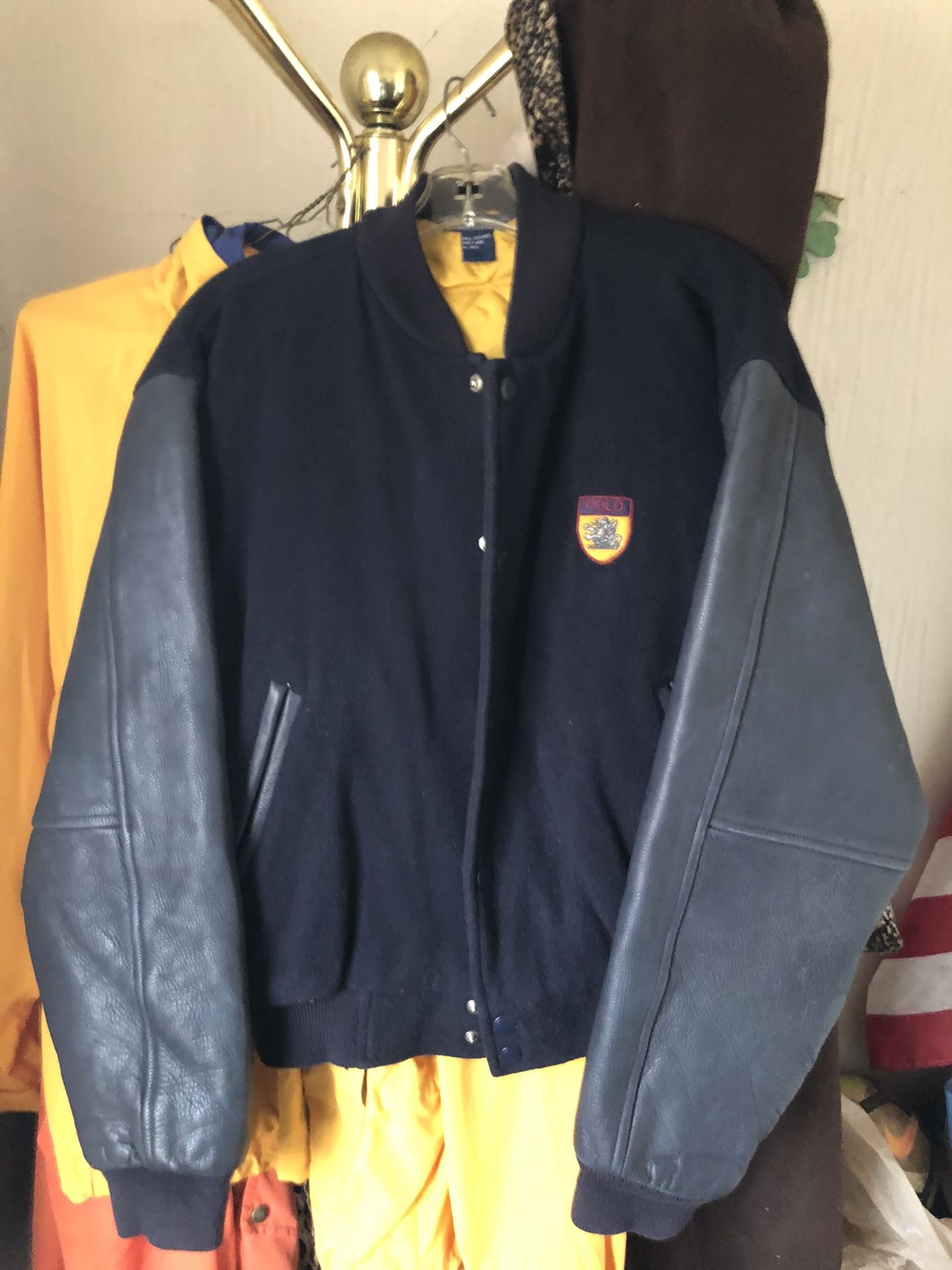 Ralph Lauren Polo Ultra Rare Vintage Leather and Wool Varsity Crested Jacket Size XL