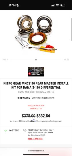 NITRO GEAR MKDS110 REAR MASTER INSTALL KIT FOR DANA S-110 DIFFERENTIAL