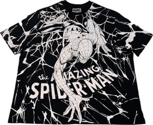 The Amazing Spiderman AOP Black T Shirt Mens 3XL New All Over Print White Logo