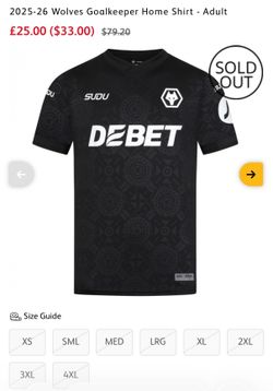 Wolverhampton Keeper home  kit size xs