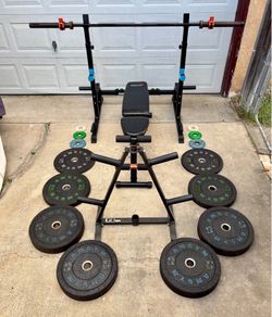 Olympic Weights, 7-ft Olympic Bar, Bench, Squat Rack, Tree Weight Holder