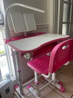 School desk with chair and light