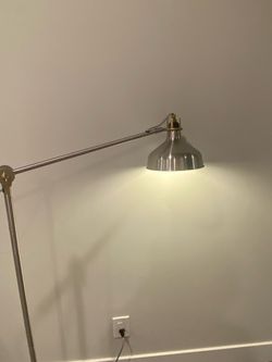 Brushed Nickel Swing Arm Floor Lamp With Adjustable Shade H58.5” In  the Modern Style