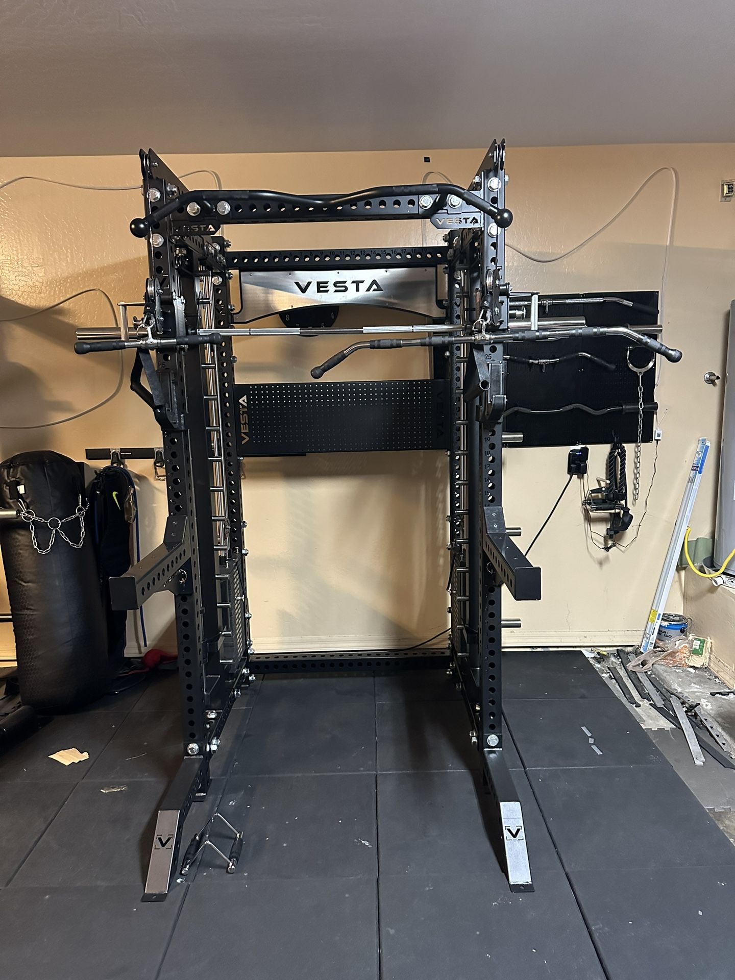 PRO SERIES Ultimate 3 1 Half Rack Functional Trainer w/Smith Machine Bar 400lb Stack Gym Equipment Fitness Commercial Squat Rack