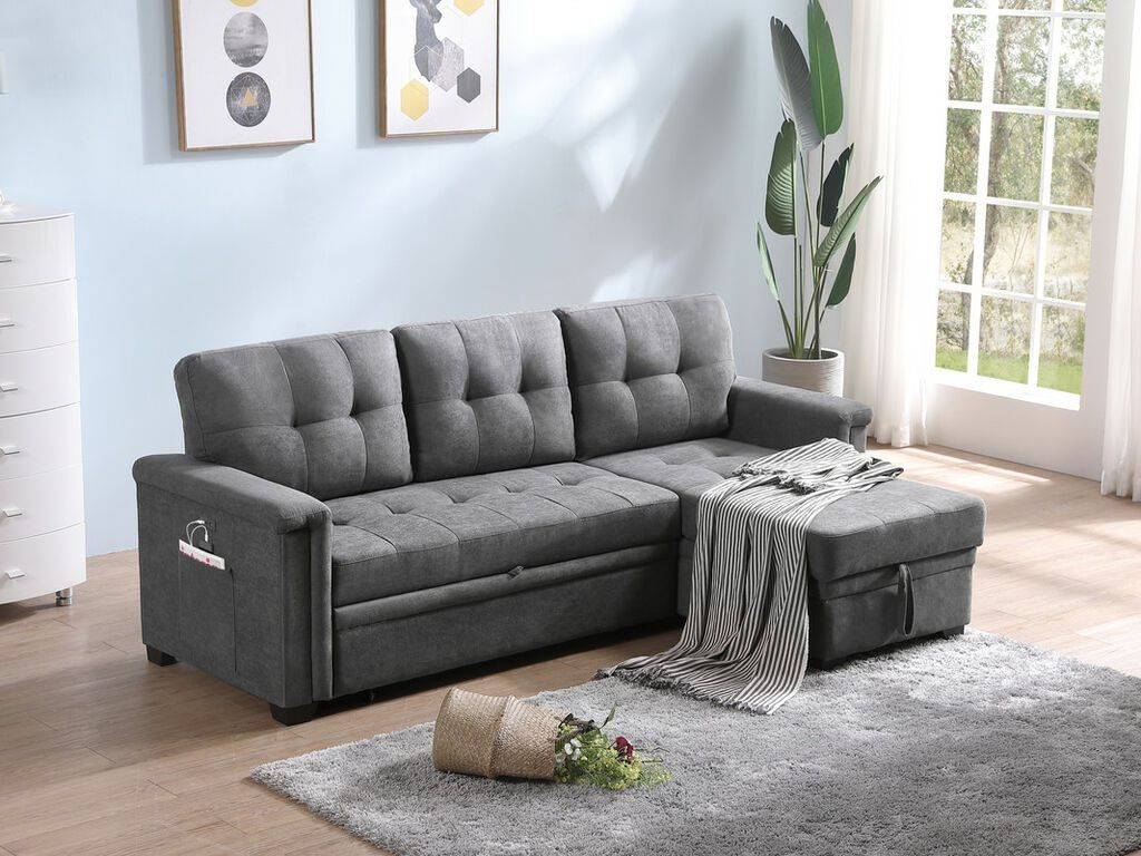 Fabric Sleeper Sectional... Seccional Sofa Cama 