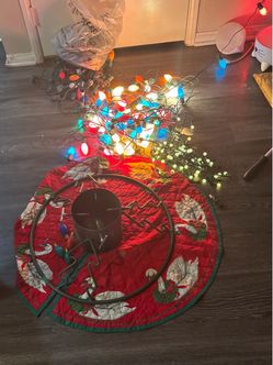Christmas tree stand and lights