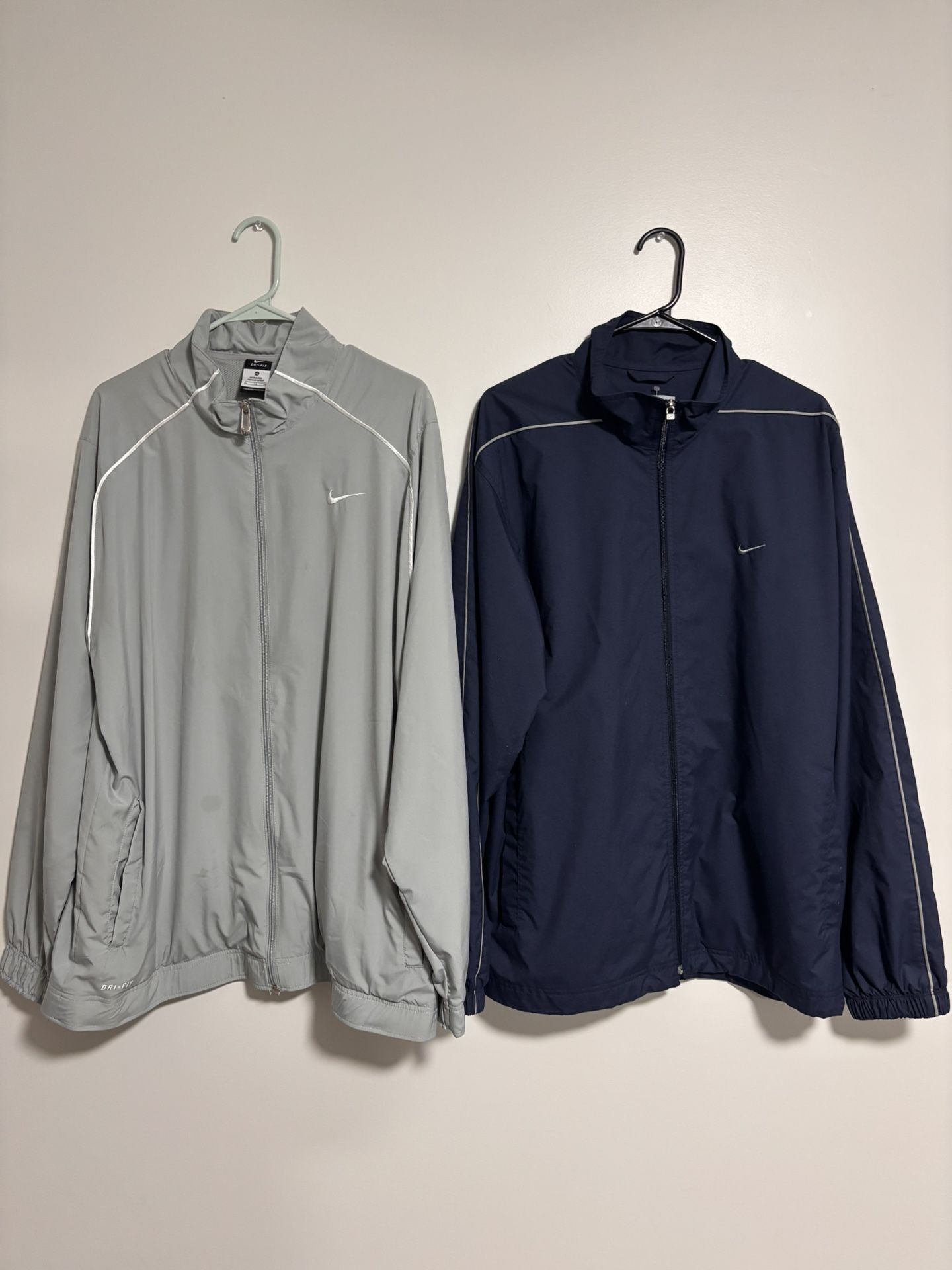 (2-LOT) Nike Mens XL Gray Blue Full Zip Windbreaker Lined Athletic Vintage Rare