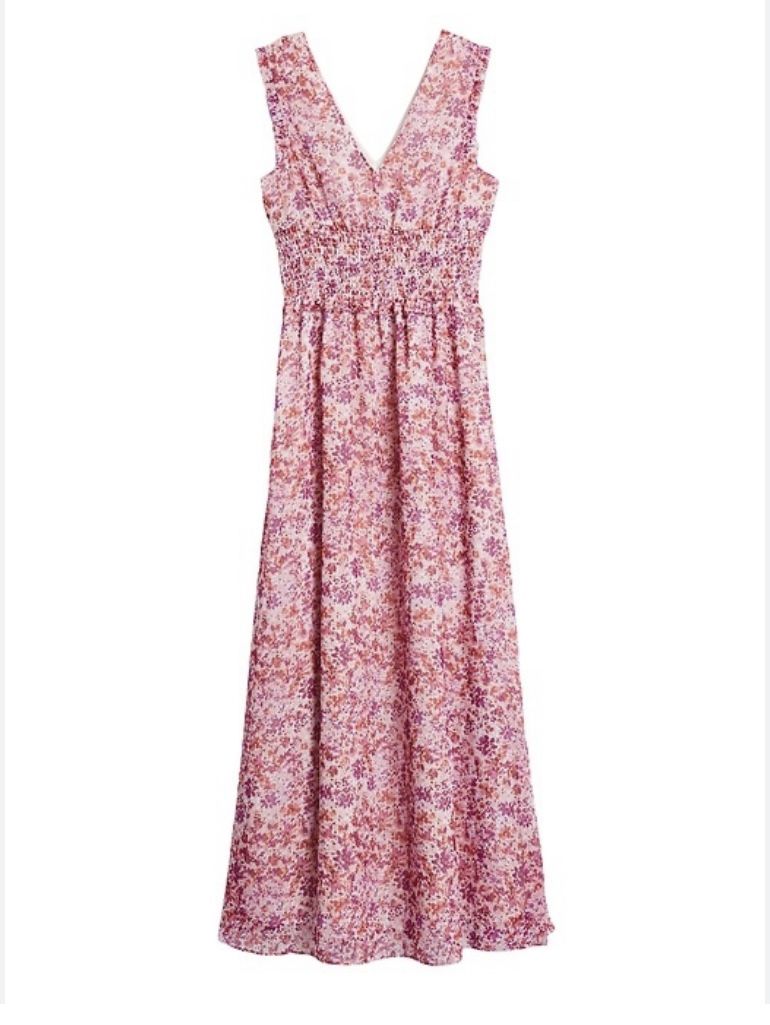Brand New Woman’s Banana Republic brand Pink Floral Smocked Maxi Dress Up For Sale