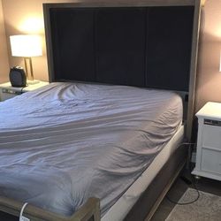 Alderwood California Queen Upholstered Panel Bed Charcoal Grey