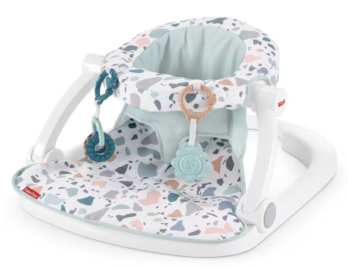 Fisher-Price Portable Baby Chair Sit-Me-Up Floor Seat With Developmental Toys & Machine Washable Seat Pad, Pacific Pebble