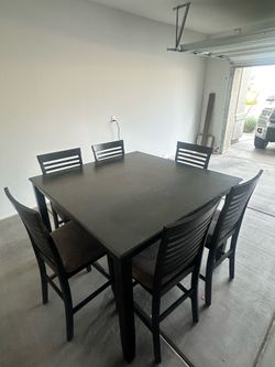 Modern Counter Height Dining Set with 6 Upholstered Chairs