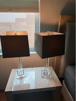 Pair of Modern Crystal/Acrylic Table Lamps with Dark Grey Shades