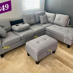 BRAND NEW 3PCS SECTIONAL SOFA SET WITH OTTOMAN AND ACCENT PILLOW INCLUDED $349