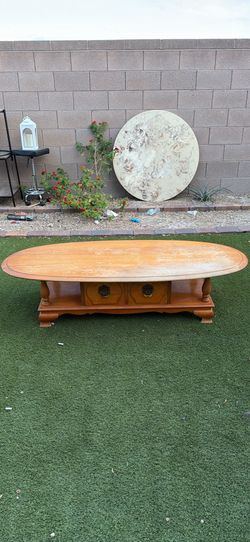 Vintage Solid Oak Oval Coffee Table – Perfect Restoration Project!