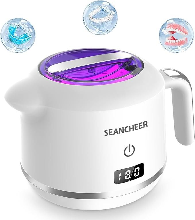 Ultrasonic Cleaner | 48kHz | 24W | 180ML | Ultrasonic Retainer Cleaner Machine with U-V Light for | Retainer | Denture | Aligner | Night Guard | Jewel