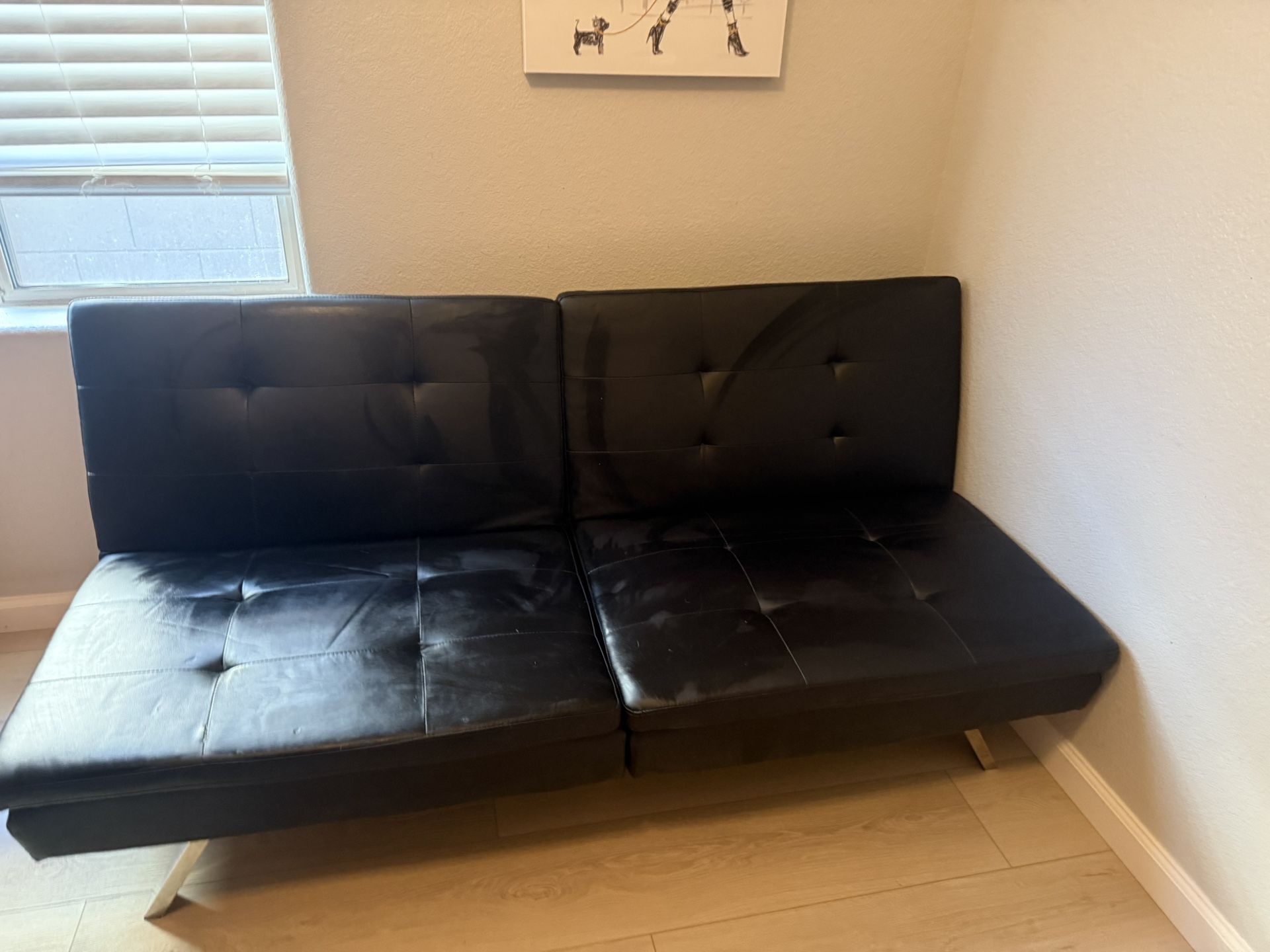 Sold Pending Pickup ❤️ Black Futon Couch (folds Into Flat Bad)