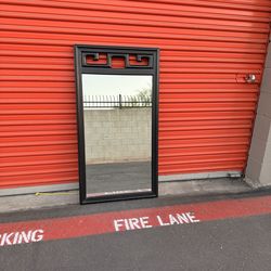 Black Lacquer Asian Greek key panel Mirror