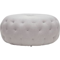 Round Tufted Ottoman in Beige Linen