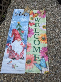 Set of 2 Seasonal Welcome Banners/Door Greeter with Light