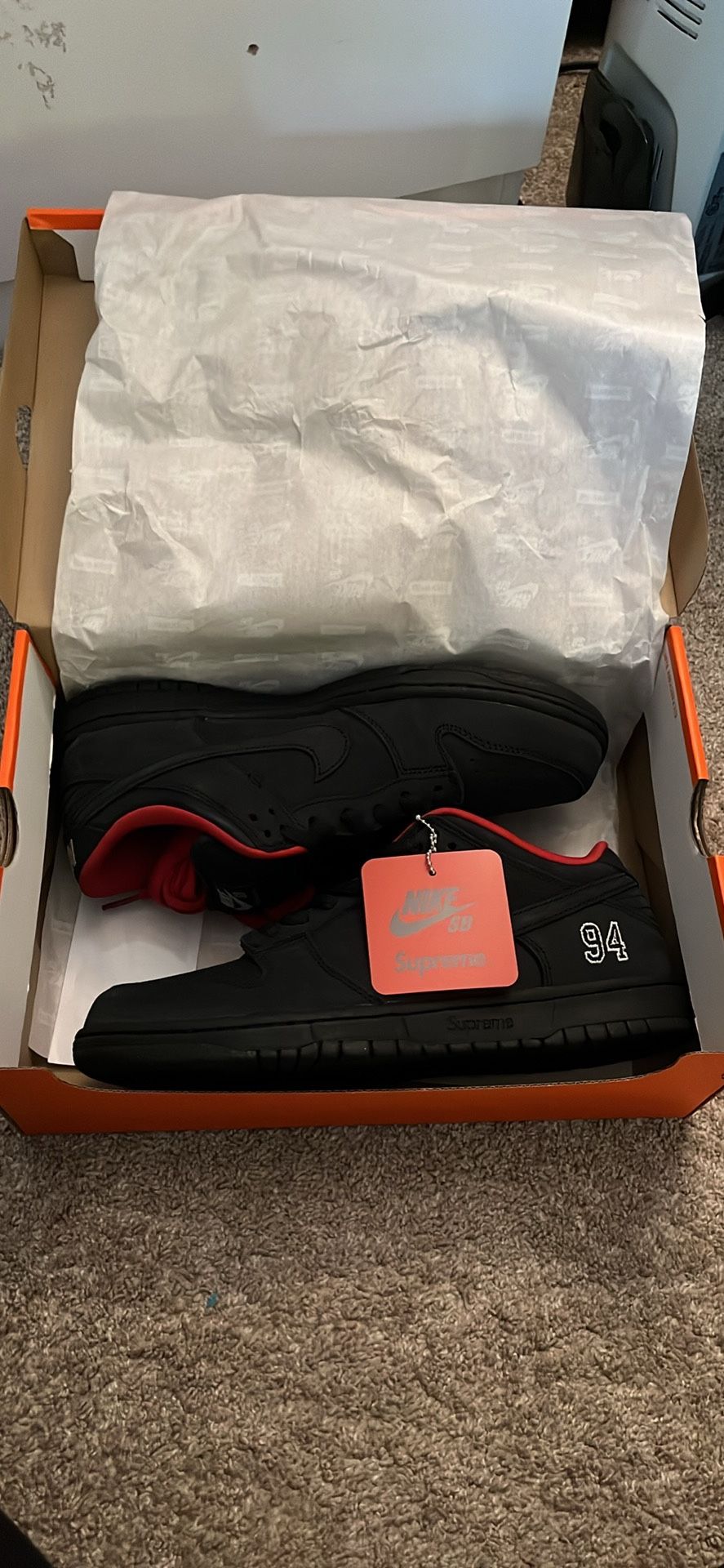 Nike SB Dunk Low Supreme 94 Black, Size 10