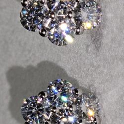 925 Sterling Silver Flower Earrings With Genuine Moissanite 7 Carats Pair 3.5 Carats Each Earring