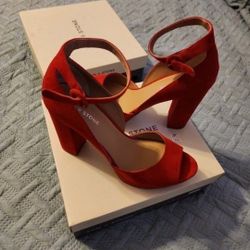 Red Suede Chunky Heel Sz 11