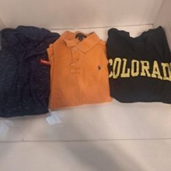 3 Boys Shirts-2 Long Sleeve, 1 Polo-Size M (8-10)