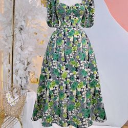 Summer Floral Green Maxi Dress /.Small-large Available 