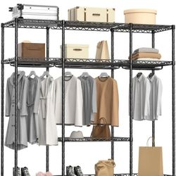 Heavy Duty Metal Wire Clothes Rack, 66"L x 18"W x 68"H, 800LBS Capacity, Black 