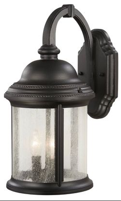 Minka Lavery Hancock 18" Outdoor Wall Lantern - Black with Seeded Glass Wall Light