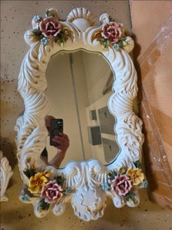 4 piece Capodimonte mirror set with sconces