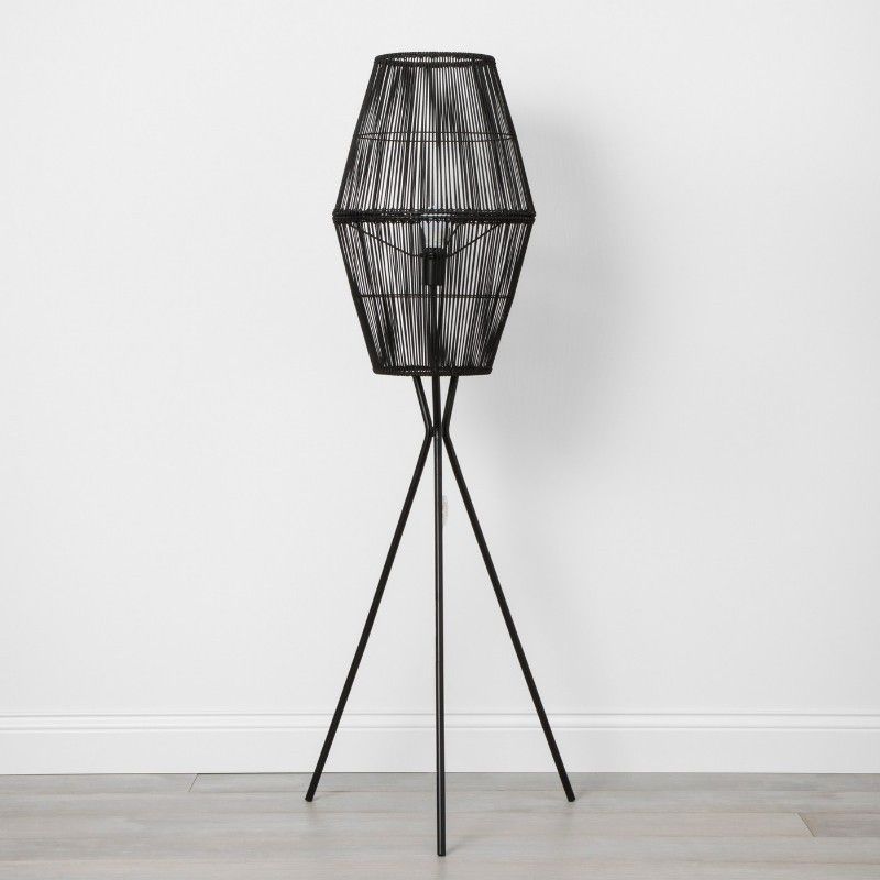 Rattan Diamond Tripod Floor Lamp Black - Opalhouse™