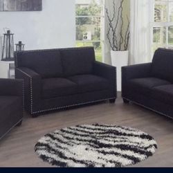 Charcoal Linen Modern Style Three Piece Couch Set 