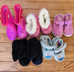 5 Pack: Girl’s Assorted Size 6 Shoes (Sandals, Boots, & Shoes); Pink, Blue, & Black