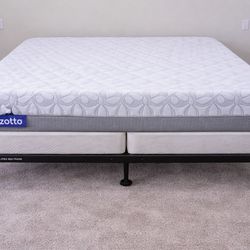 Very Nice California King Zotto Mattress, Boxsprings and Metal Bed Frame