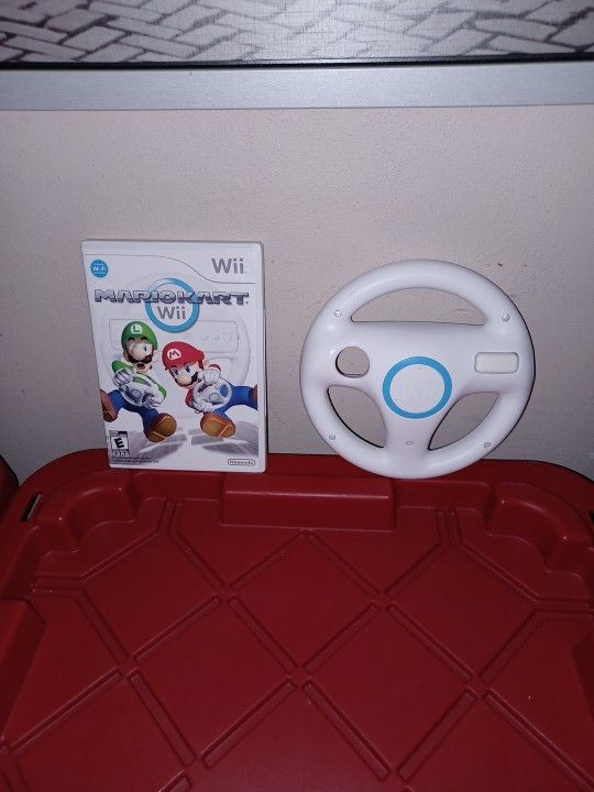 NINTENDO Wii GAME MARIO KART COMPATIBLE WITH MANUAL AND MARIO KART STEERING WHEEL / GREAT SHAPE