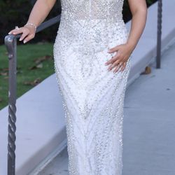 Heavy Beaded Dress Silver And White  Evening Gown For Prom 