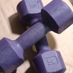 A Set Of Two Purple 5 Lb Dumbbell Weights