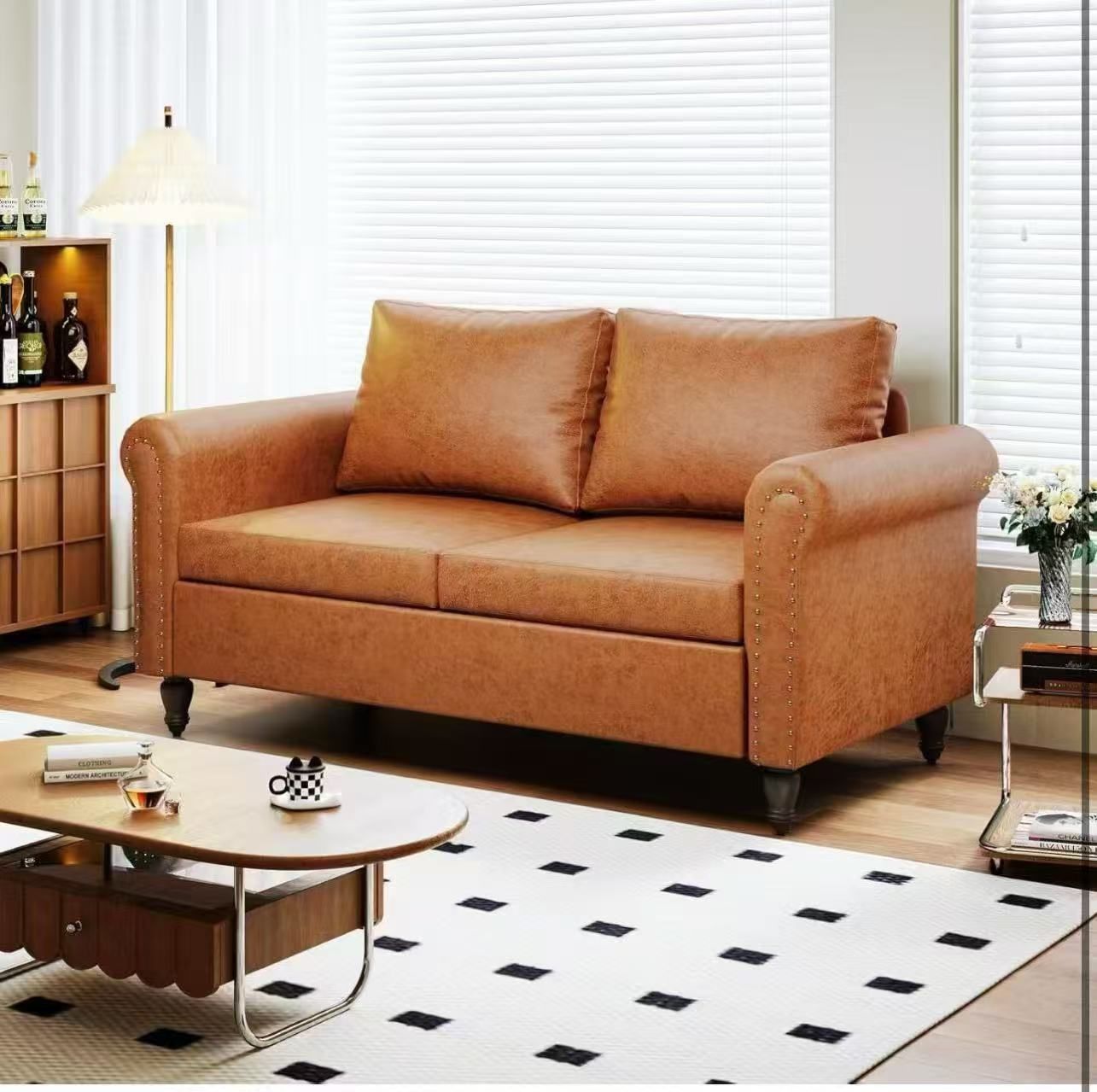 ❤️ 57 Loveseat Sofa,2 Seat Couch with Leathaire Fabric