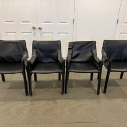 Vintage 1980s Black leather Cab 413 armchairs designed by Mario Bellini for Cassina