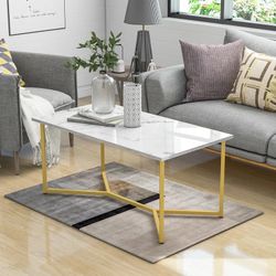 Faux Marble Coffee Table With Gold