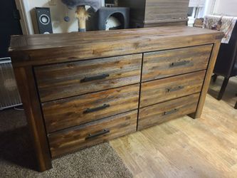 Rustic 6 Drawer Long Wood Dresser