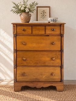 Antique Solid Wood Tall Chest • Deep Drawers