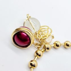 $18 - Golden Chain Bracelet with Red Pearl Charm - Pulseras Cadena Dorada Y Dije Perla Roja