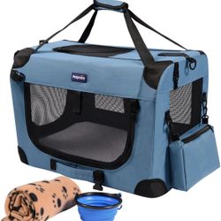 Petprsco Portable Collapsible Dog Crate, Travel Dog Crate 24x17x17 with Soft Warm Blanket and Foldable Bowl for Large Cats & Small Dogs Indoor and Out
