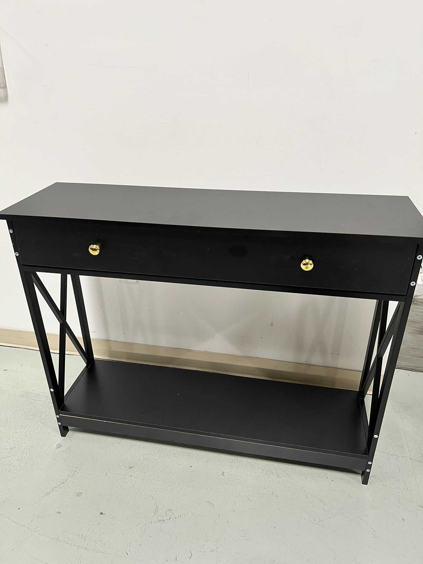 Black Console Table with Drawer and Storage Shelves, Foyer Sofa Table Narrow for Entryway,