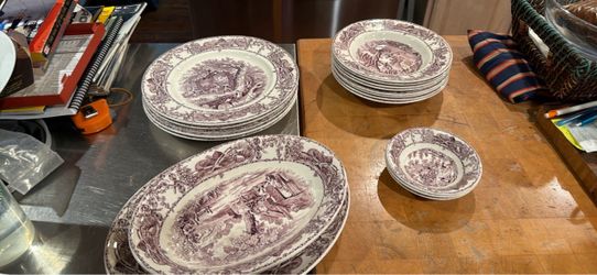 A. J. Wilkinson Ltd England Pastoral Davenport Purple Design 1840 set, nice! China 18 pieces