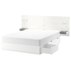 NORDLI KING Bed with headboard and storage, white, King