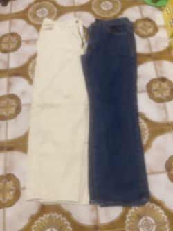 Set Of Three Men’s 36/30 Pants 2 Heavy Weight Tan And One Blue Jean 
